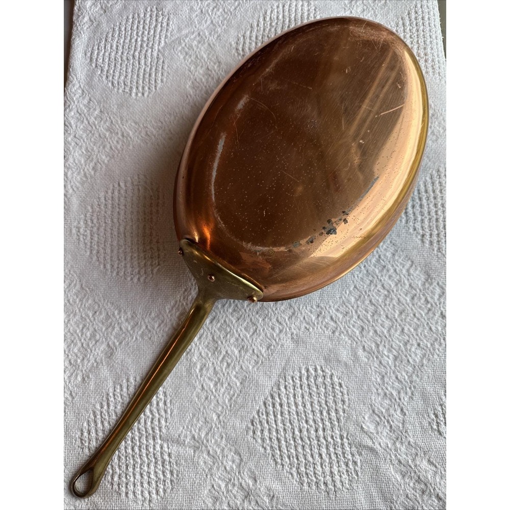 VTG Copral Oval Copper Fish Saute Pan 3 Rivet Brass Handle Rustic Made Portugal